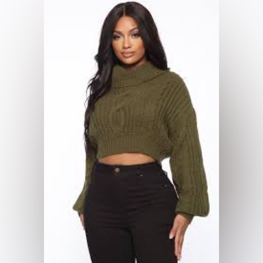 Akira Green cropped turtleneck sweater